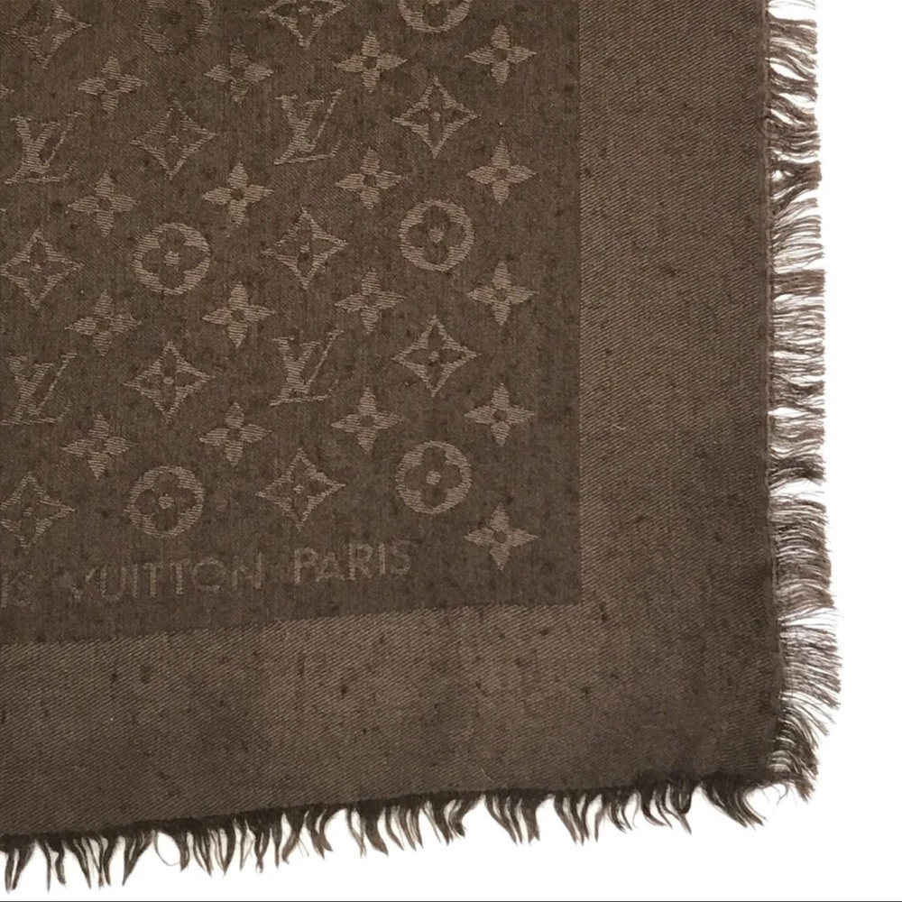 Authan Louis Vuitton Monogram 60% Silk 40% Wool Large Stole Scarf Brown